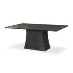 Featuring Bala Aged Grey Outdoor Dining Table 72" by Four Hands at Amethyst Home. Aged grey aluminum and a tapered pedestal base bring sculptural presence to this rectangular table. Designed for versatility, its clean lines and subtle texture make it a striking addition to indoor or outdoor spaces. Cover or store indoors during inclement weather and when n. Amethyst Home provides interior design, new home construction design consulting, vintage area rugs, and lighting in the Scottsdale metro area.