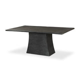 Featuring Bala Aged Grey Outdoor Dining Table 72" by Four Hands at Amethyst Home. Aged grey aluminum and a tapered pedestal base bring sculptural presence to this rectangular table. Designed for versatility, its clean lines and subtle texture make it a striking addition to indoor or outdoor spaces. Cover or store indoors during inclement weather and when n. Amethyst Home provides interior design, new home construction design consulting, vintage area rugs, and lighting in the Scottsdale metro area.