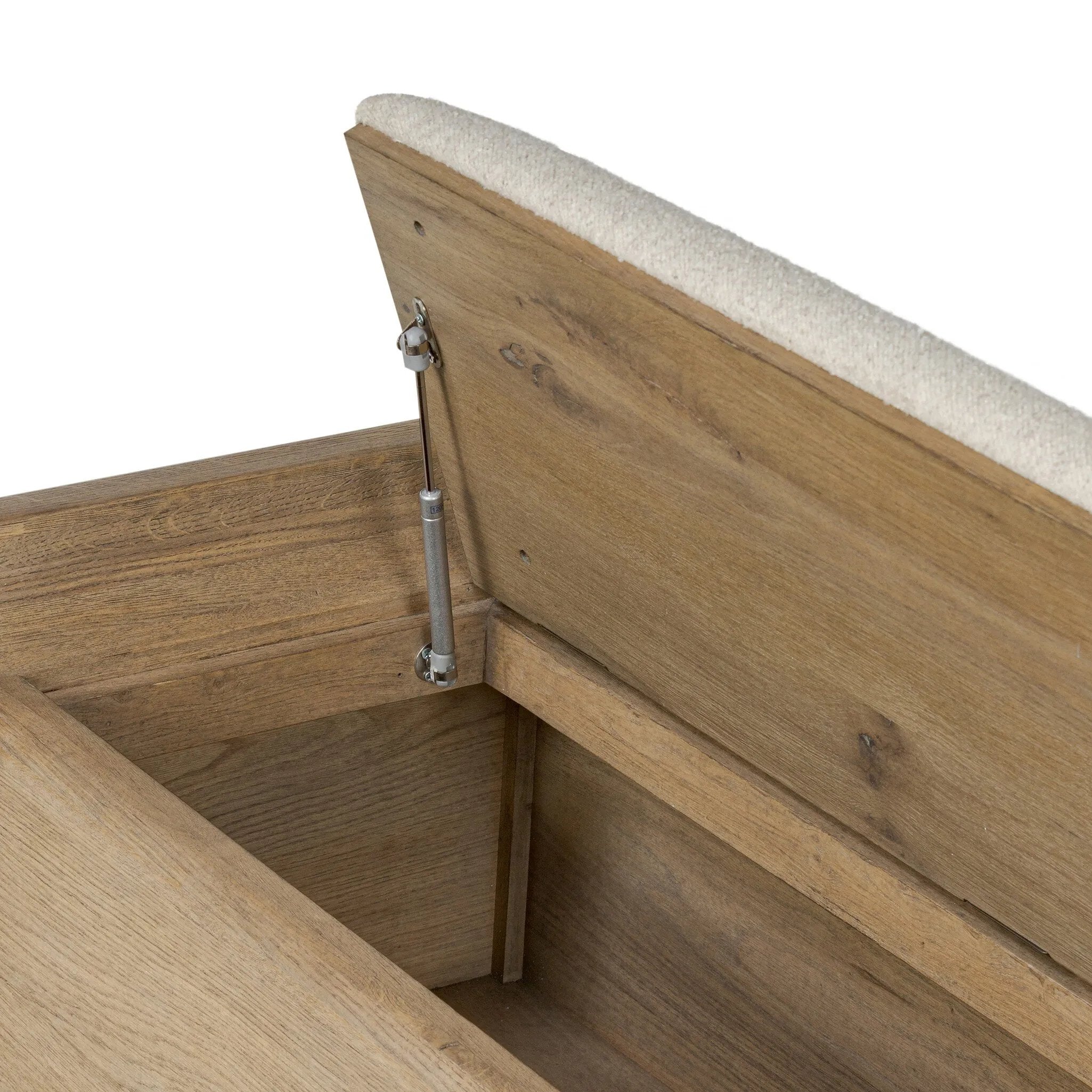 Create extra storage space wherever it's needed. This oak storage bench doubles as seating with its removable cushion upholstered in a neutral performance fabric. A scooped base lightens the look. Performance fabrics are specially created to withstand spills, stains, high traffic and wear, ensuring long-term comfort and unmatched durability Amethyst Home provides interior design, new home construction design consulting, vintage area rugs, and lighting in the Park City metro area.