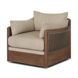 A fresh twist on classic cane weaving, this outdoor chair meets timeless design with durable, all-weather materials and a 360 swivel. Soft curves, plush cushions and elegant woven details bring indoor comfort outside, creating a seamless flow between your spaces. Elevate your outdoor living with a piece that feels as inviting as it looks. Amethyst Home provides interior design, new home construction design consulting, vintage area rugs, and lighting in the Nashville metro area.