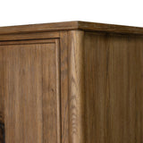 A classically constructed cabinet meets a clever storage solution. Two sets of large, flat-paneled doors conceal spacious shelves. Subtle hardware accents weathered oak. A design collaboration by Amber Lewis and Four Hands. This item has limited online distribution and may not be sold on websites without prior approval. Amethyst Home provides interior design, new home construction design consulting, vintage area rugs, and lighting in the Austin metro area.