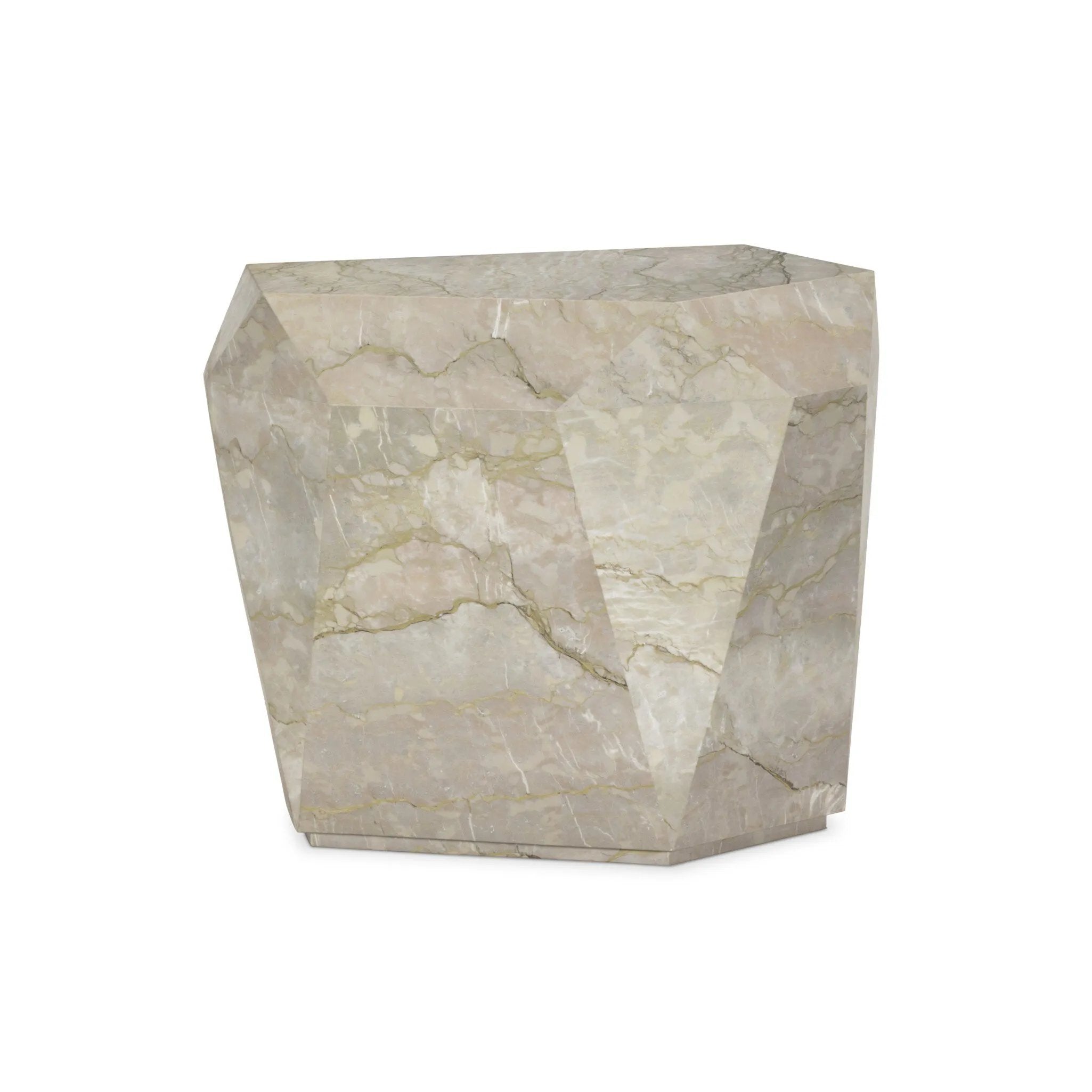 Finished in a unique sage green, a modern-minded end table of solid marble makes quite the statement in any space. Faceted for an extra angular look.As enthusiasts of luxe aesthetics at Amethyst, we love the warm modern inspired Basett End Table - Sage Green Marble. Amethyst Home provides interior design, new home construction design consulting, vintage area rugs, and lighting in the Omaha metro area.
