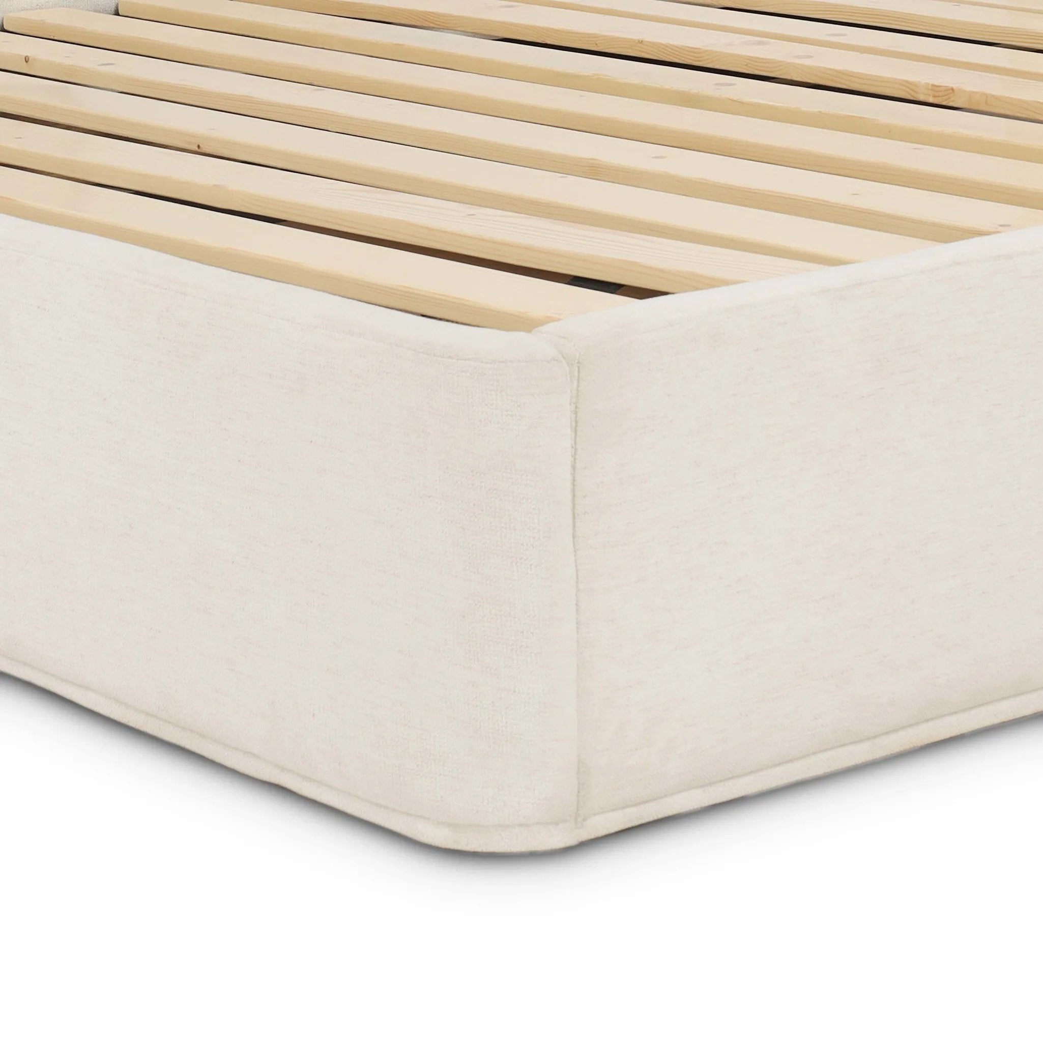 Off-white performance fabric and solid pine craft this soft modern bed. Store linens, clothing and more in a hidden oversized drawer on casters. Crypton® performance fabric is specially engineered for protection against stains, moisture and odor.As enthusiasts of wabi sabi style at Amethyst, we love the optimistic inspired Beckett Storage Bed. Amethyst Home provides interior design, new home construction design consulting, vintage area rugs, and lighting in the Newport Beach metro area.