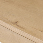 Tapered, curved legs highlight this three-drawer aged-oak writing desk crafted with solid and thick wood veneers Amethyst Home provides interior design, new home construction design consulting, vintage area rugs, and lighting in the Seattle metro area.