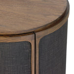 A balance of materials and shape, texture and detail. Warm sungkai wood frames lacquered, black linen side panels. A hidden door opens to interior storage, finishing off this design-forward coffee table with a clever touch.As lovers of wabi sabi materials at Amethyst, we love the designer inspired Bertie End Table. Amethyst Home provides interior design, new home construction design consulting, vintage area rugs, and lighting in the Salt Lake City metro area.