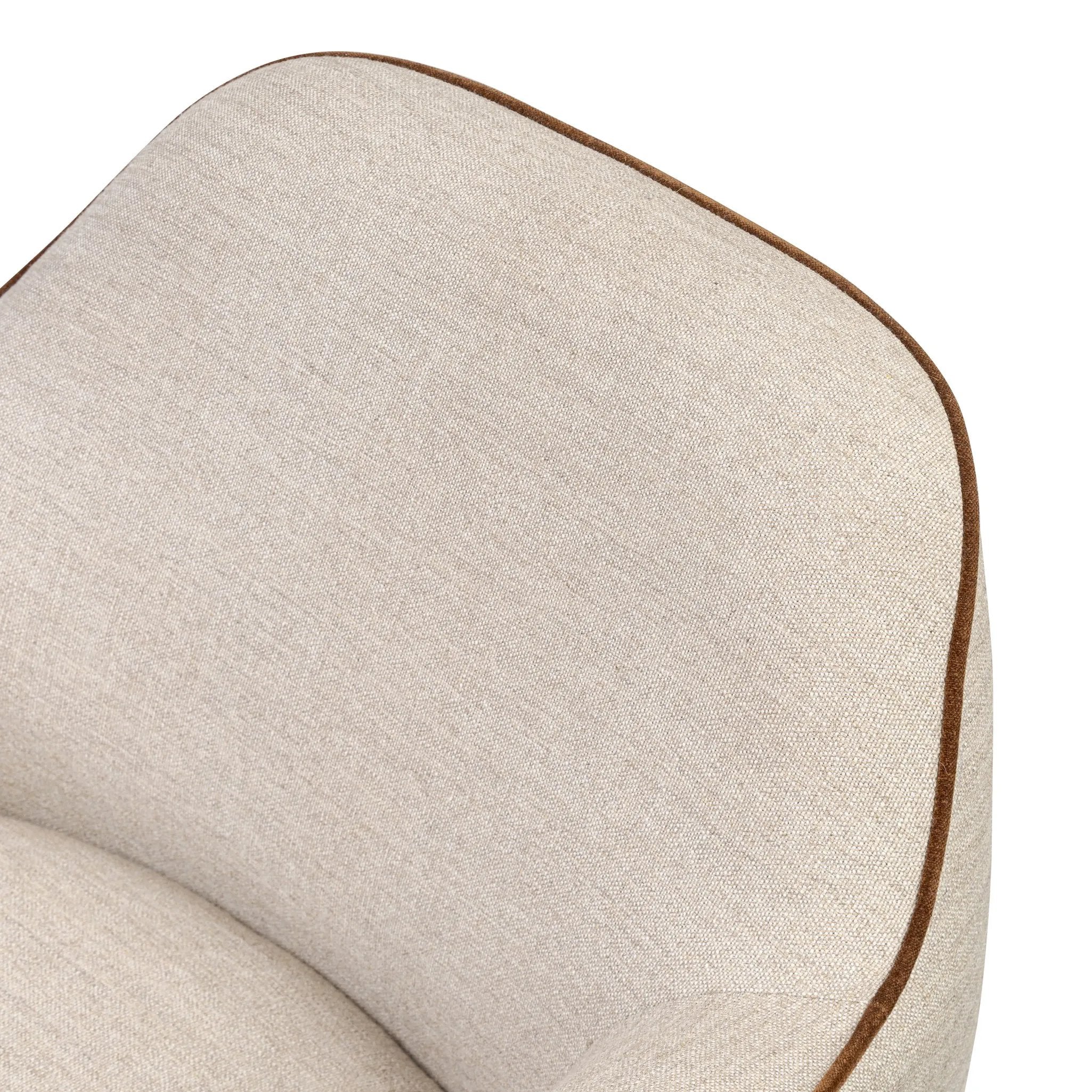 Featuring Bethany Alcala Wheat Swivel Chair by Four Hands at Amethyst Home. Laid-back wing styling adds dramatic form to this tailored 360-degree swivel chair upholstered in poly-linen performance fabric. The flared arms and comfortable S-spring seat are outlined in piping. Performance fabrics are specially created to withstand spills, stains, high traffic and. Amethyst Home provides interior design, new home construction design consulting, vintage area rugs, and lighting in the Dallas metro area.