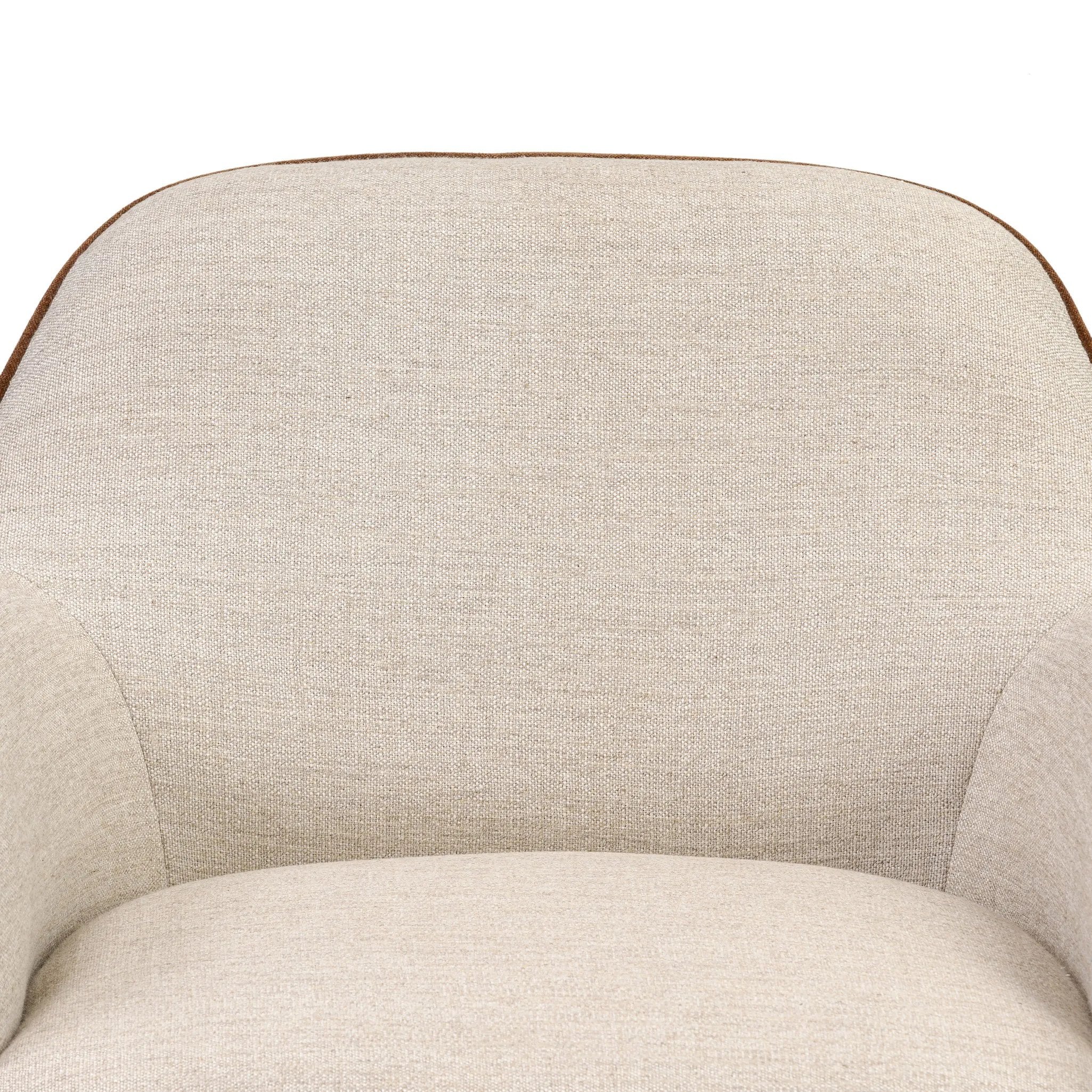 Featuring Bethany Alcala Wheat Swivel Chair by Four Hands at Amethyst Home. Laid-back wing styling adds dramatic form to this tailored 360-degree swivel chair upholstered in poly-linen performance fabric. The flared arms and comfortable S-spring seat are outlined in piping. Performance fabrics are specially created to withstand spills, stains, high traffi. Amethyst Home provides interior design, new home construction design consulting, vintage area rugs, and lighting in the Los Angeles metro area.