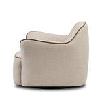 Featuring Bethany Alcala Wheat Swivel Chair by Four Hands at Amethyst Home. Laid-back wing styling adds dramatic form to this tailored 360-degree swivel chair upholstered in poly-linen performance fabric. The flared arms and comfortable S-spring seat are outlined in piping. Performance fabrics are specially created to withstand spills, stains, high traffic an. Amethyst Home provides interior design, new home construction design consulting, vintage area rugs, and lighting in the Seattle metro area.