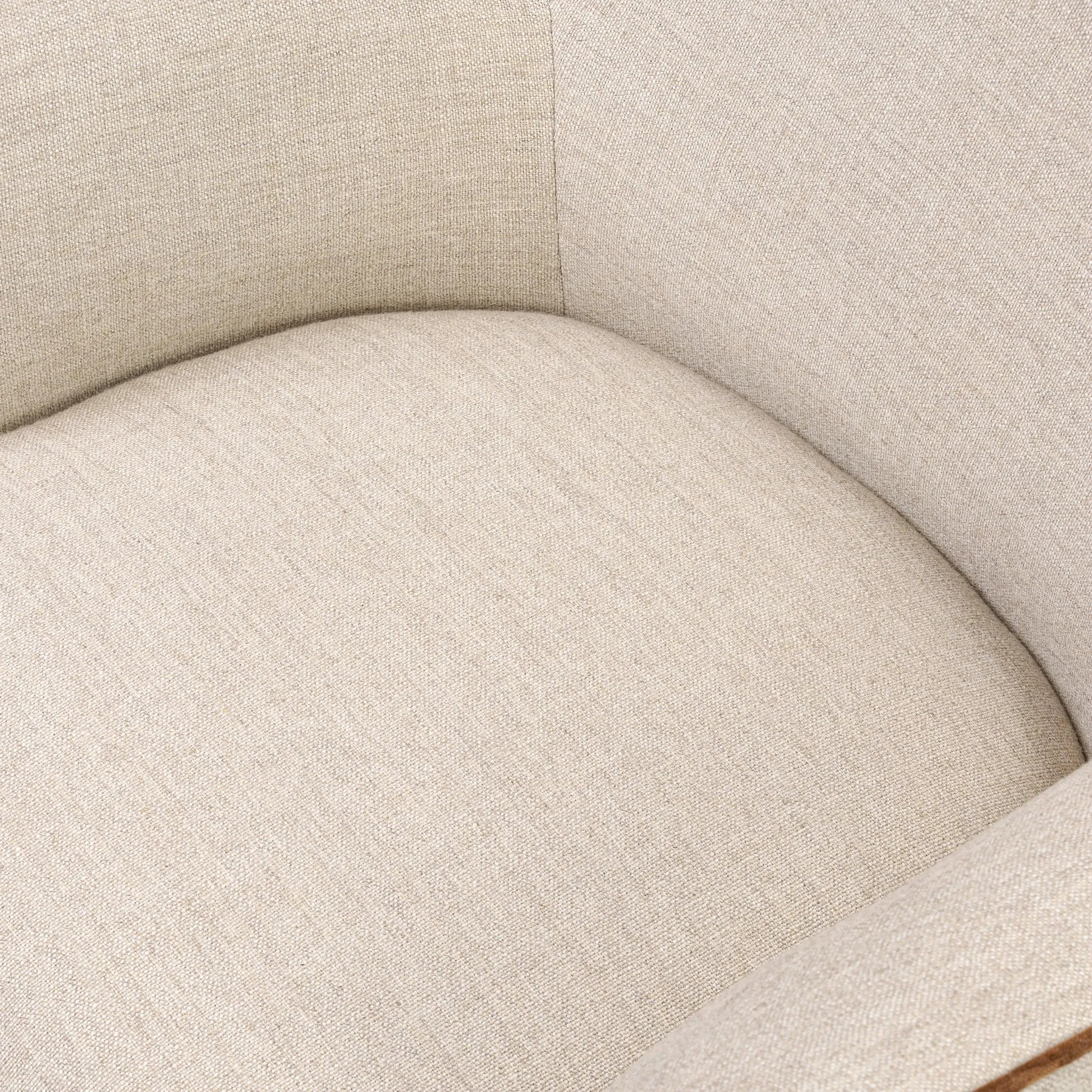 Featuring Bethany Alcala Wheat Swivel Chair by Four Hands at Amethyst Home. Laid-back wing styling adds dramatic form to this tailored 360-degree swivel chair upholstered in poly-linen performance fabric. The flared arms and comfortable S-spring seat are outlined in piping. Performance fabrics are specially created to withstand spills, stains, high traf. Amethyst Home provides interior design, new home construction design consulting, vintage area rugs, and lighting in the Winter Garden metro area.