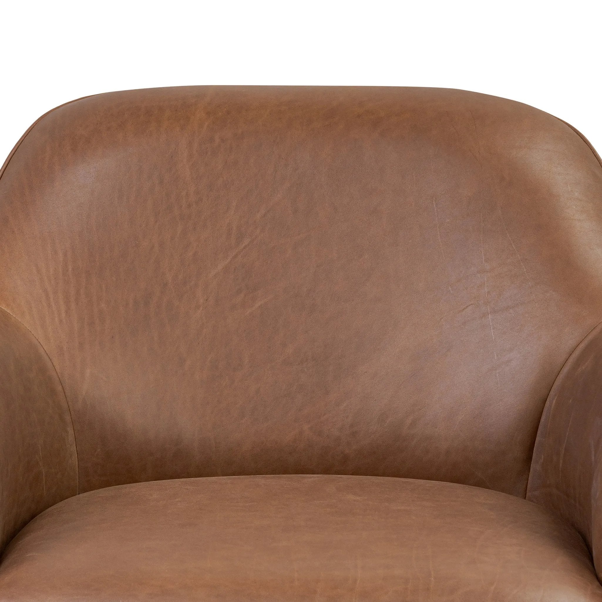 Featuring Bethany Dulane Mahogany Swivel Chair by Four Hands at Amethyst Home. Smooth lines and impeccable tailoring bring a clean, elevated look to this modernized 360 swivel chair. Made from top-grain leather with a rich mahogany finish, flared arms and piping trim reflect the intention behind this timeless design.Overall Dimensions: 35.00"w x 34.25"d x . Amethyst Home provides interior design, new home construction design consulting, vintage area rugs, and lighting in the Washington metro area.