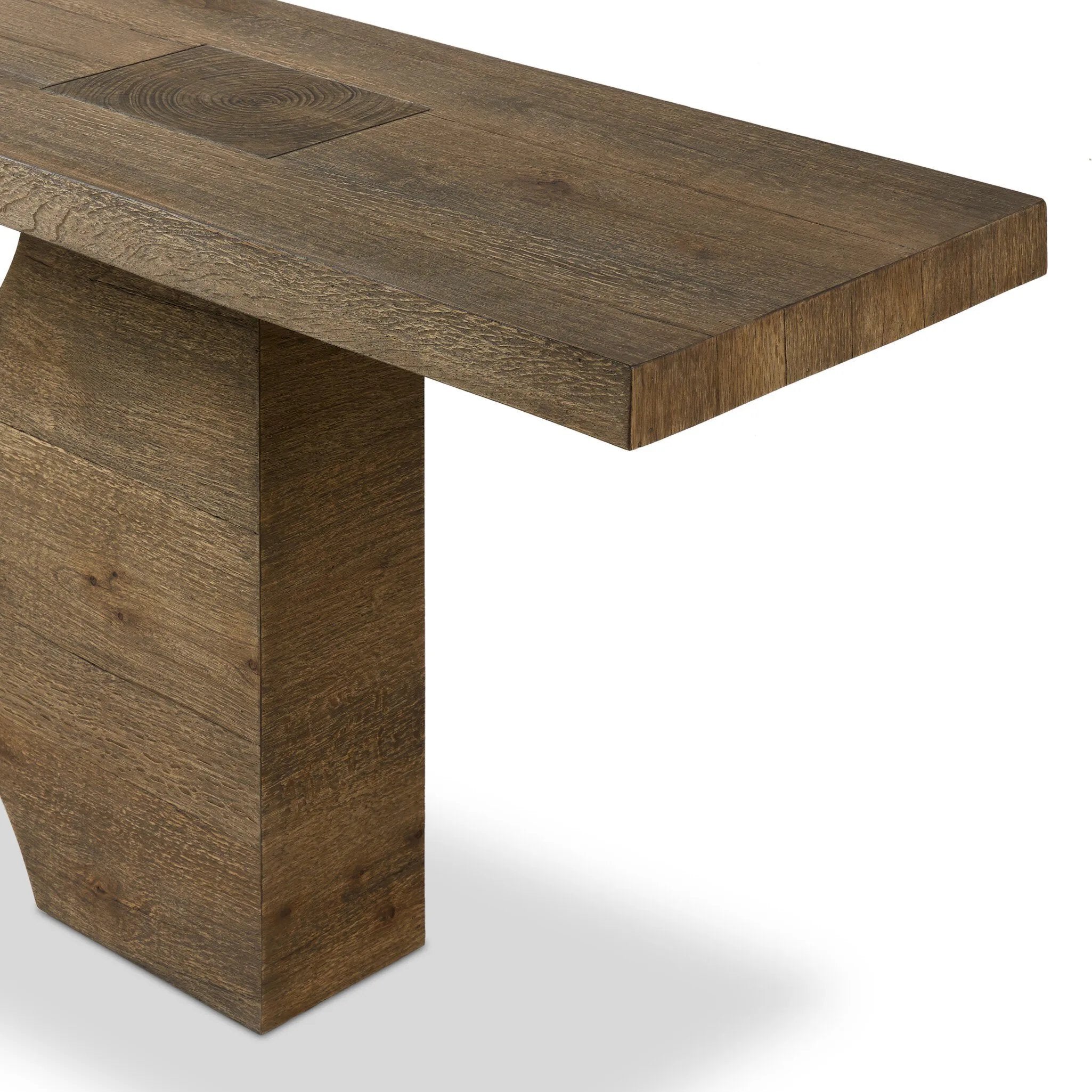 This simple rustic oak veneer console table serves as the perfect canvas for your décor.As enthusiasts of organic modern aesthetics at Amethyst, we love the warm modern inspired Bia Console Table - Rustic Brown. This item pairs well with other brands such as Surya and is perfect for minimalist homes Amethyst Home provides interior design, new home construction design consulting, vintage area rugs, and lighting in the Los Angeles metro area.