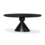 A sculptural showstopper inspired by Italian design. Finished in smoked honey, a cone-tapered parawood base supports an oval tabletop separated by black-finished marble detailing.As enthusiasts of modern aesthetics at Amethyst, we love the warm modern inspired Bibianna Oval Dining Table - Black Marble - Worn Black Parawood. Amethyst Home provides interior design, new home construction design consulting, vintage area rugs, and lighting in the Portland metro area.