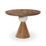 A sculptural showstopper inspired by Italian design. Finished in smoked honey, a cone-tapered parawood base supports an oval tabletop separated by white-finished marble detailing.As lovers of clean aesthetics at Amethyst, we love the nature inspired Bibianna Oval Dining Table - Honed White Marble - Smoked Honey. Amethyst Home provides interior design, new home construction design consulting, vintage area rugs, and lighting in the Dallas metro area.