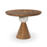 A sculptural showstopper inspired by Italian design. Finished in smoked honey, a cone-tapered parawood base supports an oval tabletop separated by white-finished marble detailing.As lovers of clean aesthetics at Amethyst, we love the nature inspired Bibianna Oval Dining Table - Honed White Marble - Smoked Honey. Amethyst Home provides interior design, new home construction design consulting, vintage area rugs, and lighting in the Dallas metro area.