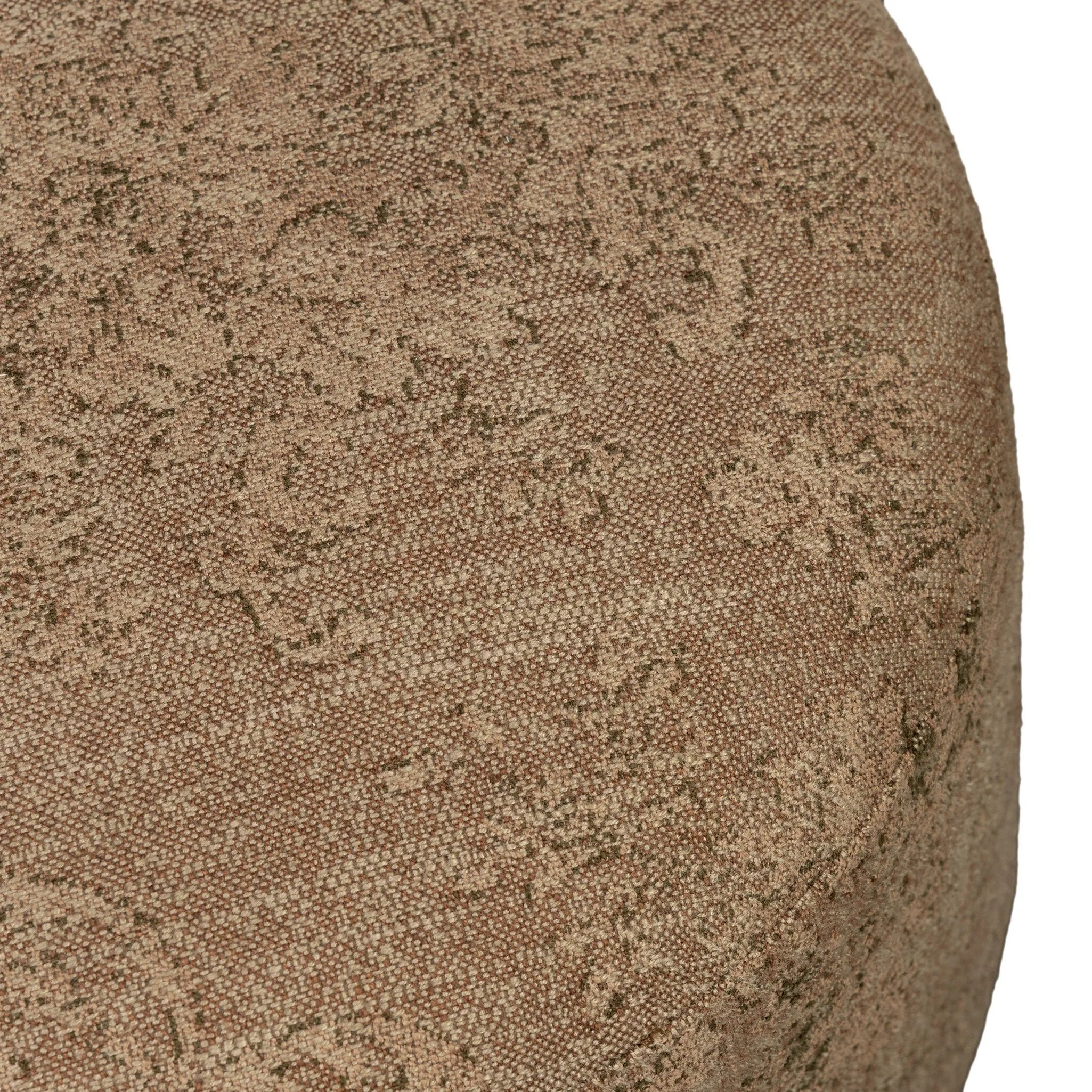 For an extra seat or propped feet, this welcoming ottoman features a subtly tapered shape and a rounded base with bun feet beneath. Crafted from almond-finished oak and upholstered with a linen blend fabric that features a beautiful damask pattern Amethyst Home provides interior design, new home construction design consulting, vintage area rugs, and lighting in the Calabasas metro area.