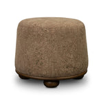 For an extra seat or propped feet, this welcoming ottoman features a subtly tapered shape and a rounded base with bun feet beneath. Crafted from almond-finished oak and upholstered with a linen blend fabric that features a beautiful damask pattern Amethyst Home provides interior design, new home construction design consulting, vintage area rugs, and lighting in the Monterey metro area.