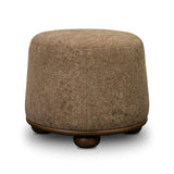 For an extra seat or propped feet, this welcoming ottoman features a subtly tapered shape and a rounded base with bun feet beneath. Crafted from almond-finished oak and upholstered with a linen blend fabric that features a beautiful damask pattern Amethyst Home provides interior design, new home construction design consulting, vintage area rugs, and lighting in the Monterey metro area.