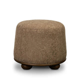 For an extra seat or propped feet, this welcoming ottoman features a subtly tapered shape and a rounded base with bun feet beneath. Crafted from almond-finished oak and upholstered with a linen blend fabric that features a beautiful damask pattern Amethyst Home provides interior design, new home construction design consulting, vintage area rugs, and lighting in the Nashville metro area.