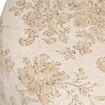 For an extra seat or propped feet, this welcoming ottoman features a subtly tapered shape and a rounded base with bun feet beneath. Crafted from solid worn oak and upholstered with a linen blend fabric that features a beautiful damask pattern Amethyst Home provides interior design, new home construction design consulting, vintage area rugs, and lighting in the Kansas City metro area.