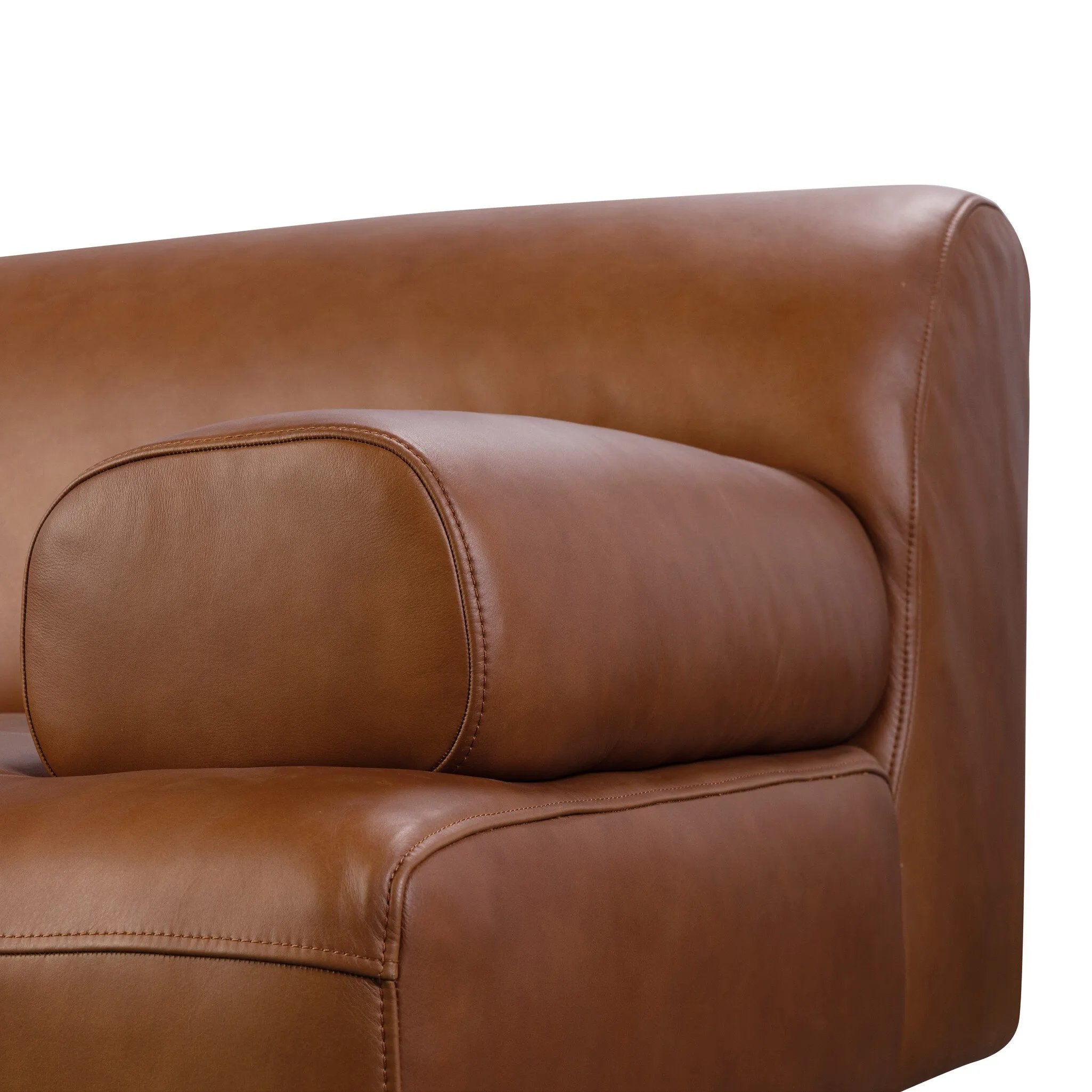 A low-slung and layered design inspired by mid-century Italian seating. The sofa balances a slim metal frame with a voluminous feather-blended interior wrapped in top-grain leather that only gets better with age.As enthusiasts of luxe style at Amethyst, we love the nature inspired Blaine Sofa -96" - Lorento Cognac. Amethyst Home provides interior design, new home construction design consulting, vintage area rugs, and lighting in the Austin metro area.