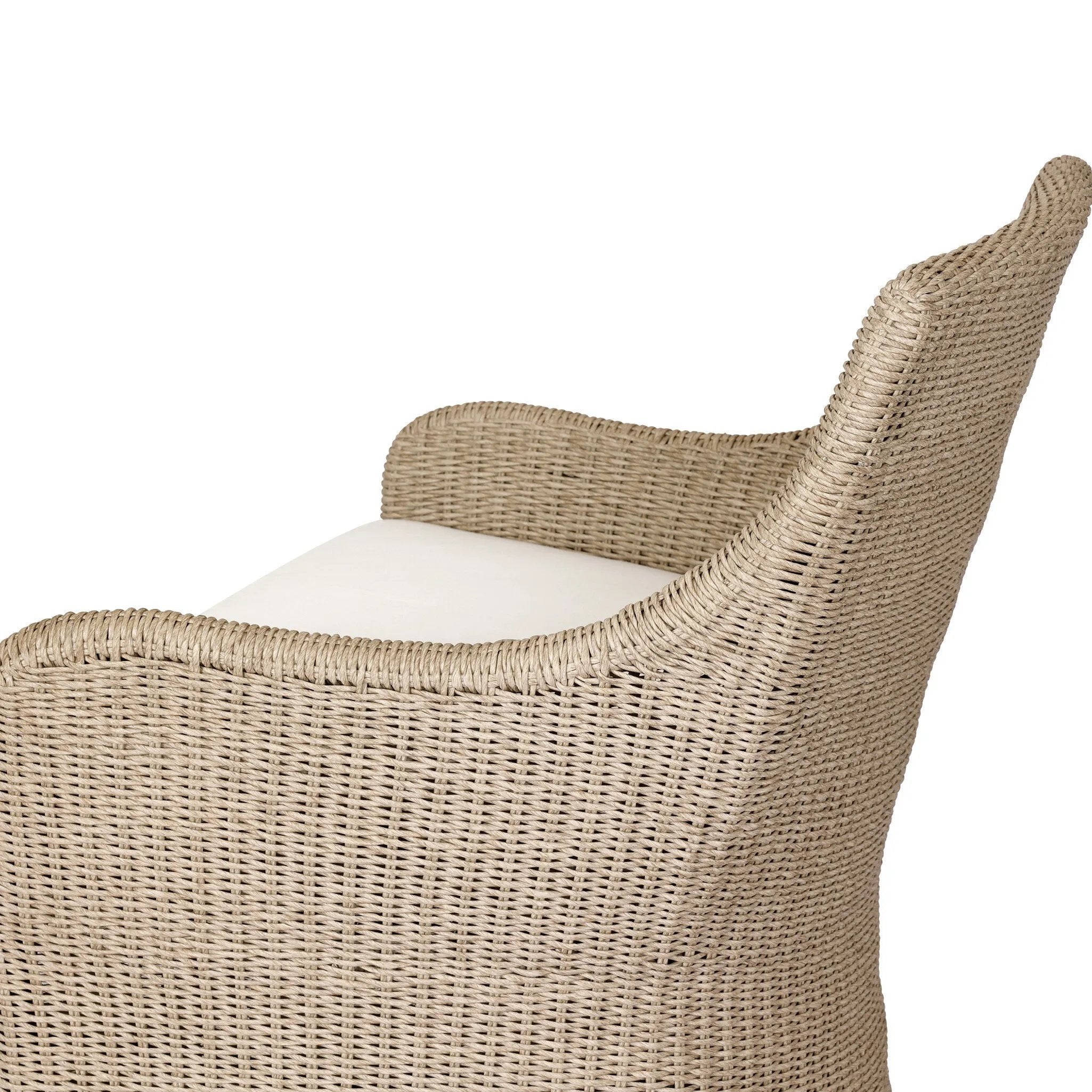 Sculptural and supportive with a high back, this fully woven outdoor lounge chair is finished with a cushion for an inviting seat. Cover or store inside during inclement weather and when not in use Amethyst Home provides interior design, new home construction design consulting, vintage area rugs, and lighting in the Omaha metro area.