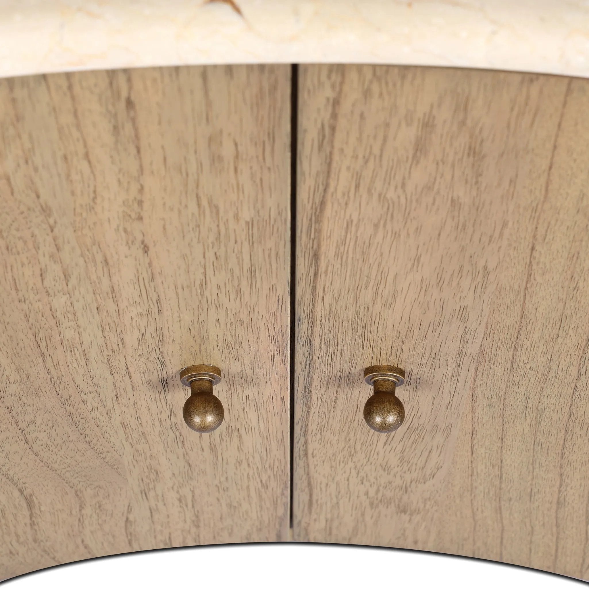 Fluid contours give shape to this solid mindi nightstand, topped with a creamy marbled top. Two doors with knobbed pulls open to inset shelves for organized bedside storage Amethyst Home provides interior design, new home construction design consulting, vintage area rugs, and lighting in the Des Moines metro area.