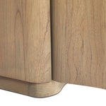 Fluid contours give shape to this solid mindi nightstand, topped with a creamy marbled top. Two doors with knobbed pulls open to inset shelves for organized bedside storage Amethyst Home provides interior design, new home construction design consulting, vintage area rugs, and lighting in the Portland metro area.