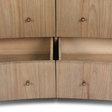 Fluid contours give shape to this solid mindi dresser, topped with a creamy marbled top. Six drawers with knobbed pulls open to spacious drawers Amethyst Home provides interior design, new home construction design consulting, vintage area rugs, and lighting in the Alpharetta metro area.