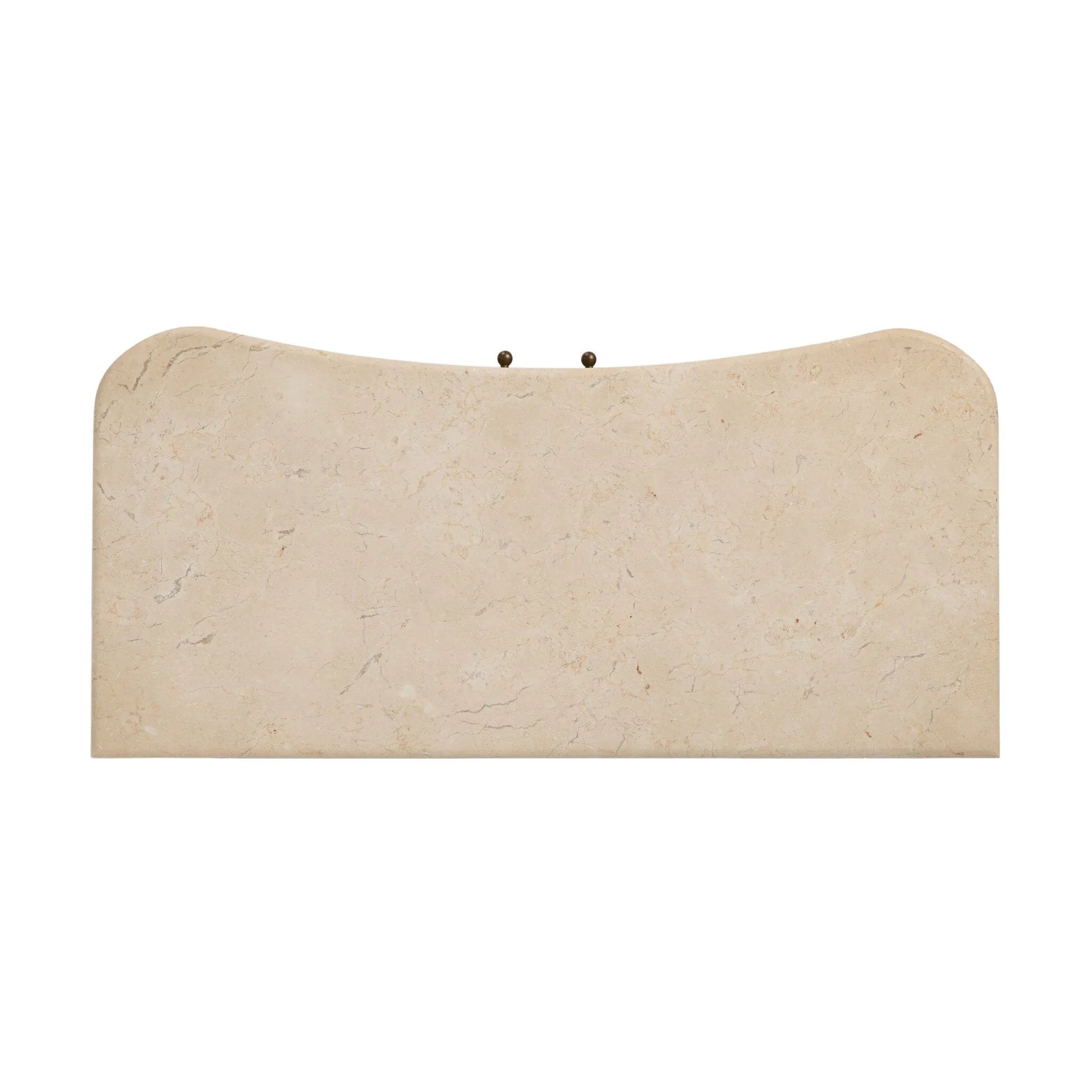 Fluid contours give shape to this solid mindi cabinet, topped with a creamy marbled top. Two doors with knobbed pulls open to inset shelves for organized storage Amethyst Home provides interior design, new home construction design consulting, vintage area rugs, and lighting in the Winter Garden metro area.