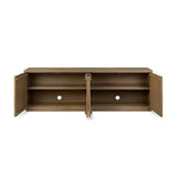 The traditional media console, reimagined. This warm oak piece features two sets of doors with shallow scalloping that draws the eye, providing a subtle visual flow. Rear cutouts for cord management.As lovers of natural aesthetics at Amethyst, we love the designer inspired Brookhurst Media Console - Drifted Oak Veneer. Amethyst Home provides interior design, new home construction design consulting, vintage area rugs, and lighting in the Omaha metro area.