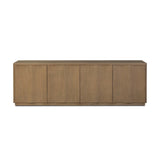 The traditional media console, reimagined. This warm oak piece features two sets of doors with shallow scalloping that draws the eye, providing a subtle visual flow. Rear cutouts for cord management.As lovers of natural aesthetics at Amethyst, we love the designer inspired Brookhurst Media Console - Drifted Oak Veneer. Amethyst Home provides interior design, new home construction design consulting, vintage area rugs, and lighting in the Salt Lake City metro area.