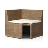 Antique-inspired coastal style. Rattan introduces varying natural shades and texture to this dining bench, and the frame's soft lines and fabric cushion invite a comfortable sit. Option to style alone or pair with other pieces in the collection. A design collaboration by Amber Lewis and Four Hands. Winner of the Domino Good Design Awards 2024. Amethyst Home provides interior design, new home construction design consulting, vintage area rugs, and lighting in the Alpharetta metro area.