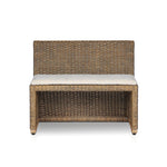 Antique-inspired coastal style. Rattan introduces varying natural shades and texture to this dining bench, and the frame's soft lines and fabric cushion invite a comfortable sit. Option to style alone or pair with other pieces in the collection. A design collaboration by Amber Lewis and Four Hands. Winner of the Domino Good Design Awards 2024. Amethyst Home provides interior design, new home construction design consulting, vintage area rugs, and lighting in the Tampa metro area.