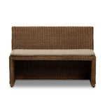 Antique-inspired coastal style. Rattan introduces varying natural shades and texture to this dining bench, and the frame's soft lines and beige and white striped fabric cushion invite a comfortable sit. Option to style alone or pair with other pieces in the collection. A design collaboration by Amber Lewis and Four Hands. Amethyst Home provides interior design, new home construction design consulting, vintage area rugs, and lighting in the Winter Garden metro area.