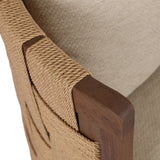 A material statement. A cocoon-like exposed frame of FSC®-certified teak features chunky weaving for a rich look that complements an upholstered seat and back cushion — all atop a 360-degree swivel base. Cover or store indoors during inclement weather and when not in use Amethyst Home provides interior design, new home construction design consulting, vintage area rugs, and lighting in the Austin metro area.