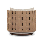 A material statement. A cocoon-like exposed frame of FSC®-certified teak features chunky weaving for a rich look that complements an upholstered seat and back cushion — all atop a 360-degree swivel base. Cover or store indoors during inclement weather and when not in use Amethyst Home provides interior design, new home construction design consulting, vintage area rugs, and lighting in the Charlotte metro area.