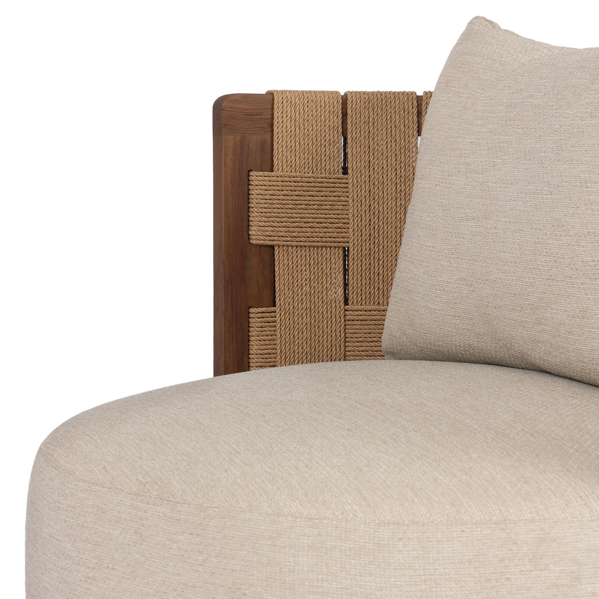 A material statement. A cocoon-like exposed frame of FSC®-certified teak features chunky weaving for a rich look that complements an upholstered seat and back cushion — all atop a 360-degree swivel base. Cover or store indoors during inclement weather and when not in use Amethyst Home provides interior design, new home construction design consulting, vintage area rugs, and lighting in the Des Moines metro area.