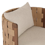 A material statement. A cocoon-like exposed frame of FSC®-certified teak features chunky weaving for a rich look that complements an upholstered seat and back cushion — all atop a 360-degree swivel base. Cover or store indoors during inclement weather and when not in use Amethyst Home provides interior design, new home construction design consulting, vintage area rugs, and lighting in the Kansas City metro area.