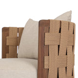 A material statement. A cocoon-like exposed frame of FSC®-certified teak features chunky weaving for a rich look that complements an upholstered seat and back cushion — all atop a 360-degree swivel base. Cover or store indoors during inclement weather and when not in use Amethyst Home provides interior design, new home construction design consulting, vintage area rugs, and lighting in the Washington metro area.