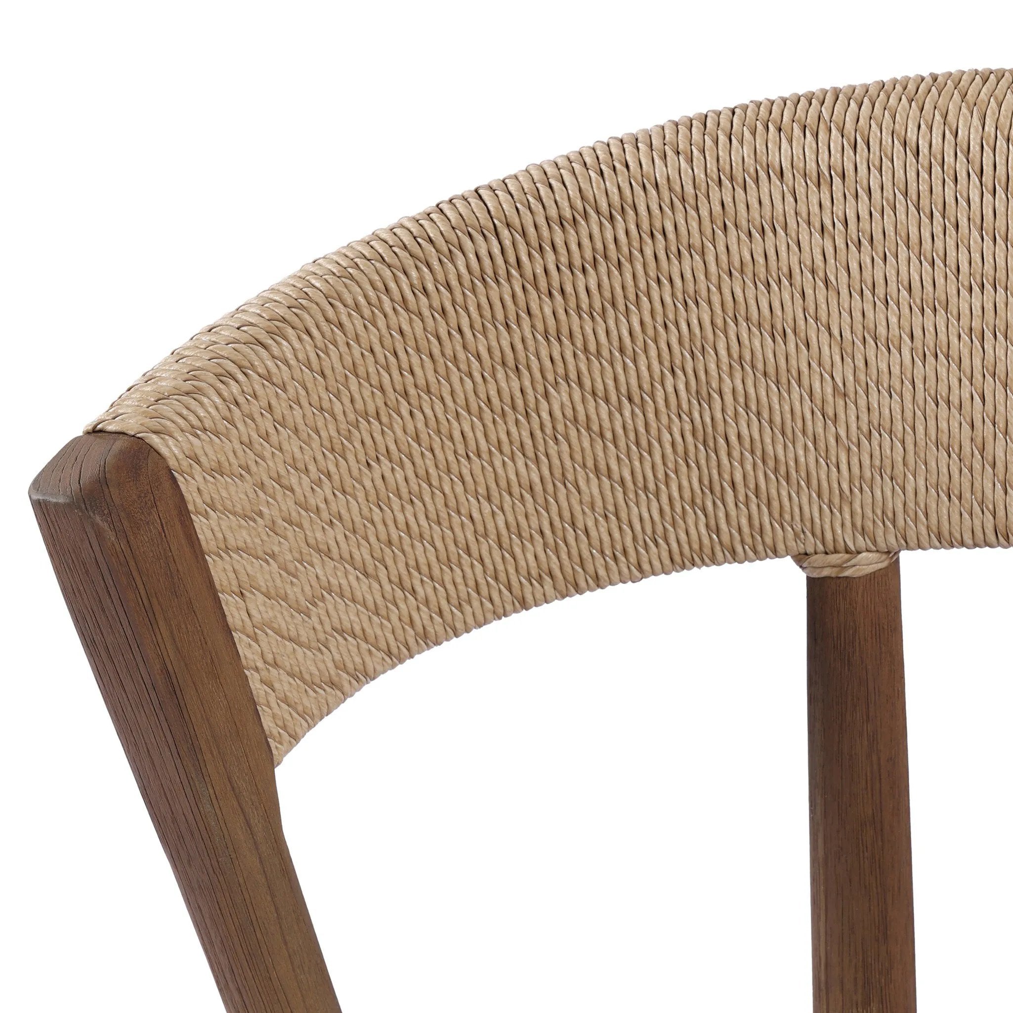 Featuring Buxton Arashi Salt Outdoor Dining Chair by Four Hands at Amethyst Home. The traditional whistler chair, reimagined for the great outdoors. Crafted from FSC®-certified teak, tapered legs extend to a woven back of faux hyacinth, complete with a soft, durable seat cushion. Cover or store indoors during inclement weather and when not in use. Overall Dime. Amethyst Home provides interior design, new home construction design consulting, vintage area rugs, and lighting in the Dallas metro area.