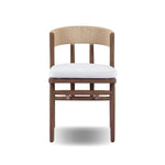 Featuring Buxton Arashi Salt Outdoor Dining Chair by Four Hands at Amethyst Home. The traditional whistler chair, reimagined for the great outdoors. Crafted from FSC®-certified teak, tapered legs extend to a woven back of faux hyacinth, complete with a soft, durable seat cushion. Cover or store indoors during inclement weather and when not in use. Overall D. Amethyst Home provides interior design, new home construction design consulting, vintage area rugs, and lighting in the Park City metro area.