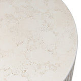 Cast concrete shapes a drum-style outdoor coffee table, with a linear pattern layered for added texture. Finished with a parchment-like textural feel. Cover or store inside during inclement weather and when not in use.As lovers of wabi sabi design at Amethyst, we love the warm modern inspired Callisto Outdoor Coffee Table - Aged White Concrete. Amethyst Home provides interior design, new home construction design consulting, vintage area rugs, and lighting in the Calabasas metro area.