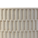 Cast concrete shapes a drum-style outdoor coffee table, with a linear pattern layered for added texture. Finished with a parchment-like textural feel. Cover or store inside during inclement weather and when not in use.As lovers of wabi sabi design at Amethyst, we love the warm modern inspired Callisto Outdoor Coffee Table - Aged White Concrete. Amethyst Home provides interior design, new home construction design consulting, vintage area rugs, and lighting in the Omaha metro area.