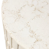 Cast concrete shapes a drum-style outdoor end table, with a linear pattern layered for added texture. Finished with a parchment-like textural feel. Cover or store inside during inclement weather and when not in use.As enthusiasts of luxe style at Amethyst, we love the optimistic inspired Callisto Outdoor End Table - Aged White Concrete. Amethyst Home provides interior design, new home construction design consulting, vintage area rugs, and lighting in the San Diego metro area.