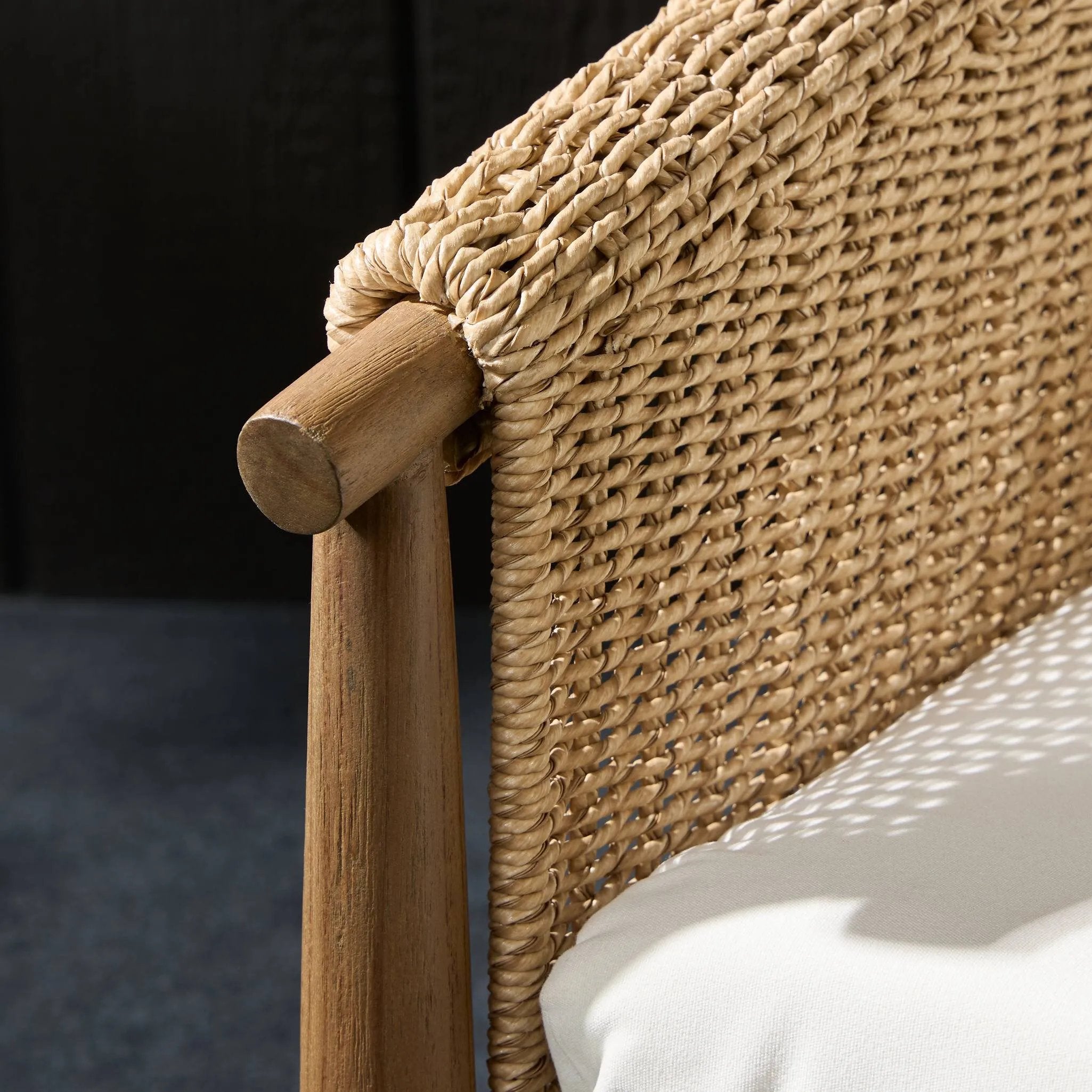 Featuring Cambrie Arashi Salt Outdoor Chair by Four Hands at Amethyst Home. Bring home vintage inspiration. The sling shape of this outdoor chair features a reimagined bucket seat in woven faux hyacinth, finished with rounded tapered legs that mirror the shape of the frame. Cover or store indoors during inclement weather and when not in use. Overall Dimen. Amethyst Home provides interior design, new home construction design consulting, vintage area rugs, and lighting in the Kansas City metro area.