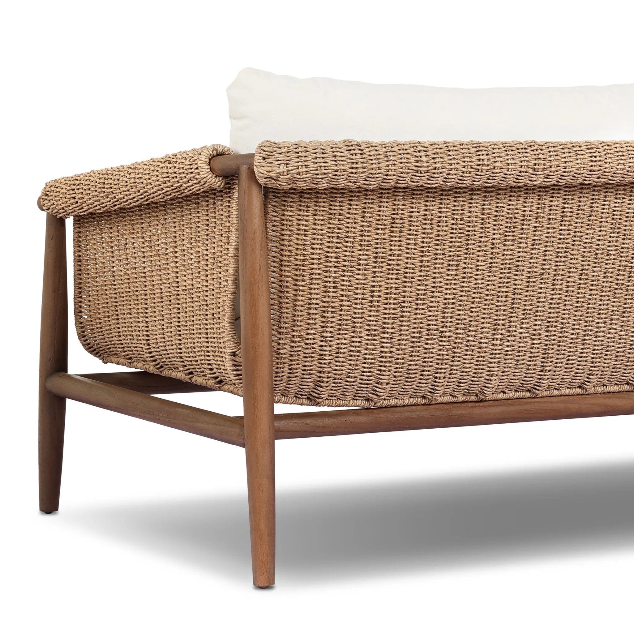 Featuring Cambrie Arashi Salt Outdoor Sofa 76" by Four Hands at Amethyst Home. Bring home vintage inspiration. The sling shape of this outdoor sofa features a reimagined bucket seat in woven faux hyacinth, finished with rounded tapered legs that mirror the shape of the frame. Cover or store indoors during inclement weather and when not in use. Overall Dimensio. Amethyst Home provides interior design, new home construction design consulting, vintage area rugs, and lighting in the Austin metro area.