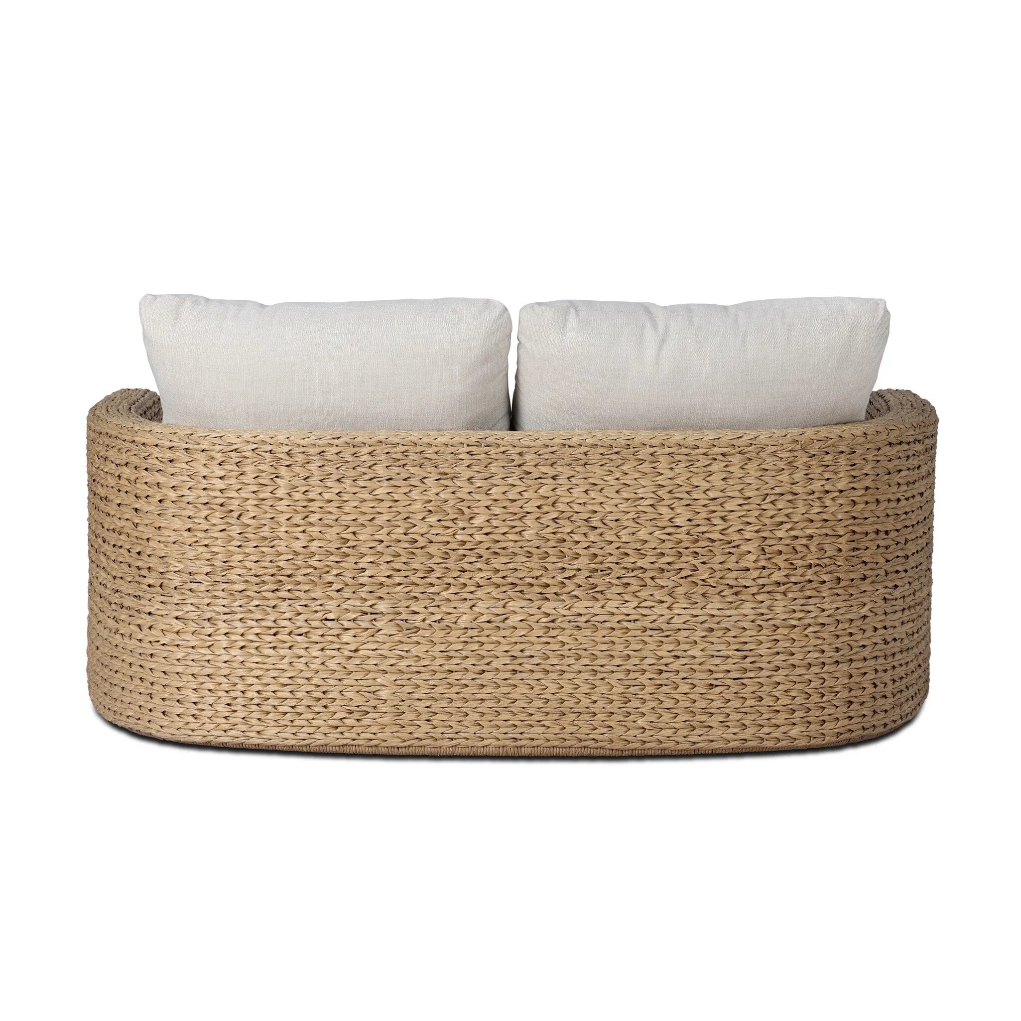 A classic barrel back silhouette meets coastal inspiration with a chunky woven texture. Neutral upholstery and simple shaping make this outdoor chaise fit a number of styles. Cover or store indoors during inclement weather and when not in use. Amethyst Home provides interior design, new home construction design consulting, vintage area rugs, and lighting in the Austin metro area.