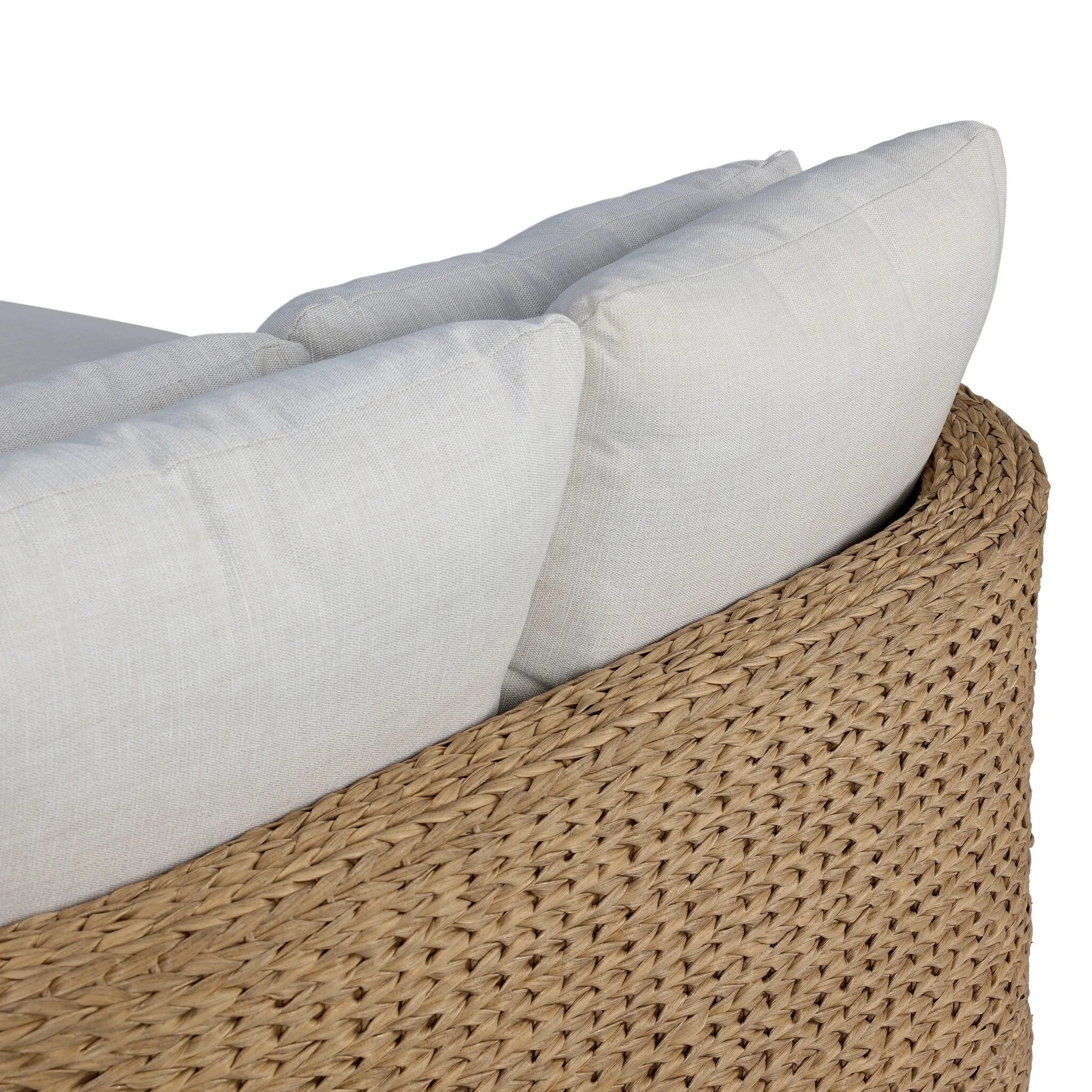 A classic barrel back silhouette meets coastal inspiration with a chunky woven texture. Neutral upholstery and simple shaping make this outdoor chaise fit a number of styles. Cover or store indoors during inclement weather and when not in use. Amethyst Home provides interior design, new home construction design consulting, vintage area rugs, and lighting in the Dallas metro area.