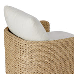 A classic barrel back silhouette meets coastal inspiration with a chunky woven texture. Neutral upholstery and simple shaping make this 360 swivel outdoor chair fit in a number of spaces. Cover or store indoors during inclement weather and when not in use. Amethyst Home provides interior design, new home construction design consulting, vintage area rugs, and lighting in the Calabasas metro area.