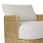 A classic barrel back silhouette meets coastal inspiration with a chunky woven texture. Neutral upholstery and simple shaping make this 360 swivel outdoor chair fit in a number of spaces. Cover or store indoors during inclement weather and when not in use. Amethyst Home provides interior design, new home construction design consulting, vintage area rugs, and lighting in the Houston metro area.